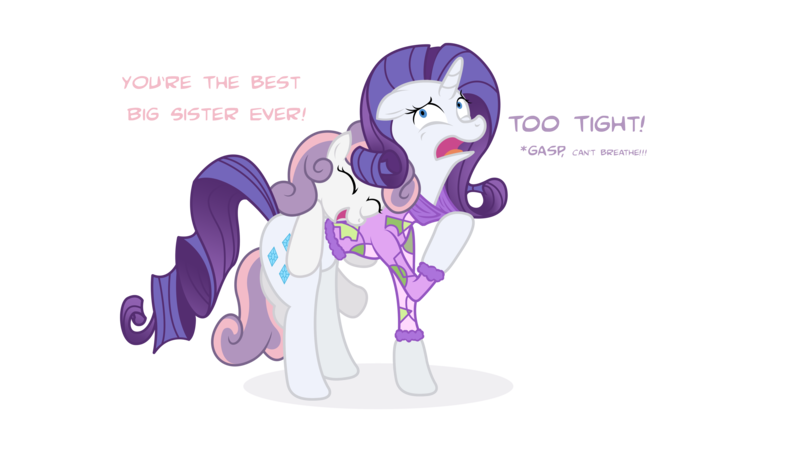 Size: 4859x2733 | Tagged: safe, artist:minimoose772, derpibooru import, rarity, sweetie belle, pony, unicorn, clothes, dialogue, duo, duo female, female, filly, mare, photoshop, simple background, transparent background