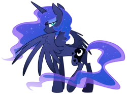 Size: 2500x1850 | Tagged: safe, artist:equestria-prevails, derpibooru import, princess luna, alicorn, pony, female, lidded eyes, looking back, mare, simple background, smiling, solo, spread wings, transparent background