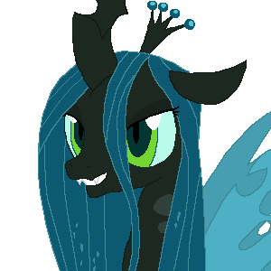 Size: 300x300 | Tagged: safe, artist:tomdantherock, derpibooru import, queen chrysalis, changeling, changeling queen, animated, blinking, bust, fangs, female, floppy ears, frown, gif, image, simple background, smiling, solo, transparent background