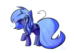 Size: 700x500 | Tagged: dead source, safe, artist:strobo-pop, derpibooru import, princess luna, alicorn, pony, bed mane, cute, female, filly, heart, simple background, solo, transparent background, woona, younger