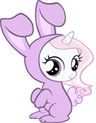 Size: 1000x1285 | Tagged: safe, artist:cool77778, derpibooru import, fleur-de-lis, pony, unicorn, bipedal, bunny costume, clothes, cute, female, filly, fleurabetes, looking at you, simple background, sitting, smiling, solo, transparent background, vector, younger
