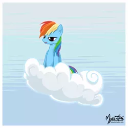 Size: 858x858 | Tagged: dead source, safe, artist:mysticalpha, derpibooru import, rainbow dash, pegasus, pony, cloud, ear fluff, female, hooves, mare, on a cloud, open mouth, sitting, sitting on cloud, solo, unamused, wings