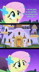 Size: 600x1100 | Tagged: safe, artist:doctorxfizzle, derpibooru import, edit, edited screencap, screencap, fluttershy, pegasus, pony, the best night ever, at the gala, canterlot, clothes, comic, dress, female, gala dress, lip bite, mare, misheard, night, solo focus, song reference