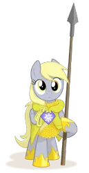 Size: 1500x2900 | Tagged: safe, artist:equestria-prevails, derpibooru import, derpy hooves, pegasus, pony, armor, epic derpy, female, guard, mare, simple background, solo, spear, transparent background, weapon