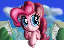 Size: 2000x1500 | Tagged: safe, artist:deathpwny, derpibooru import, pinkie pie, earth pony, pony, female, fourth wall, mare, sideways glance, smiling, solo