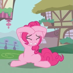 Size: 505x500 | Tagged: safe, derpibooru import, screencap, pinkie pie, earth pony, pony, a friend in deed, animated, cowering, eyes closed, female, gif, mare, ponyville, solo