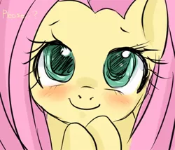 Size: 700x600 | Tagged: source needed, safe, artist:tinkl3puff, derpibooru import, fluttershy, pegasus, pony, blushing, bust, close-up, cute, dialogue, female, looking at you, mare, shyabetes, smiling, solo