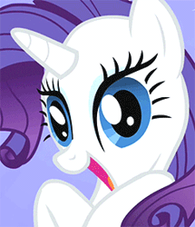 Size: 245x285 | Tagged: safe, derpibooru import, screencap, rarity, pony, unicorn, friendship is magic, animated, female, gif, looking at you, mare, smiling, solo, sparkles, talking