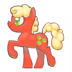 Size: 800x800 | Tagged: safe, artist:needsmoarg4, derpibooru import, crimson gala, red gala, earth pony, pony, apple family member, colored pupils, female, g4, mare, raised hoof, redesign, simple background, smiling, solo, white background