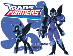 Size: 900x695 | Tagged: artist:inspectornills, crossover, derpibooru import, female, nightmare moon, robot, safe, simple background, transformares, transformerfied, transformers, transformers animated, white background