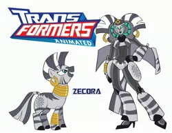 Size: 3300x2550 | Tagged: artist:inspectornills, crossover, derpibooru import, female, high res, robot, safe, simple background, transformares, transformerfied, transformers, transformers animated, white background, zebra, zecora