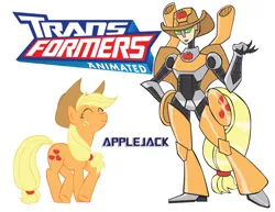 Size: 900x695 | Tagged: applebot, applejack, artist:inspectornills, crossover, derpibooru import, female, robot, safe, simple background, transformares, transformerfied, transformers, transformers animated, white background