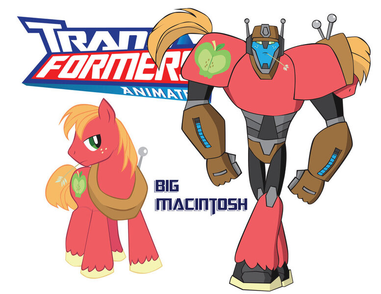 Size: 900x695 | Tagged: safe, artist:inspectornills, derpibooru import, big macintosh, earth pony, pony, robot, crossover, male, simple background, stallion, transformares, transformers, transformers animated, white background