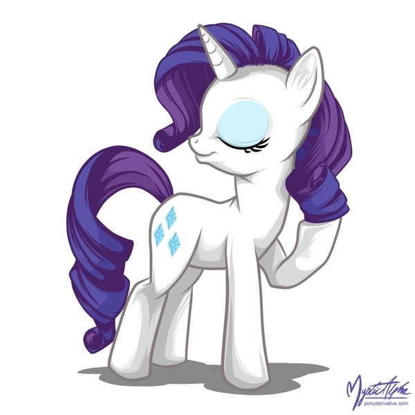 Size: 825x825 | Tagged: dead source, safe, artist:mysticalpha, derpibooru import, rarity, pony, unicorn, eyes closed, female, mane toss, mare, simple background, solo