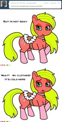Size: 547x1080 | Tagged: safe, artist:claireannecarr, derpibooru import, earth pony, pony, ask maplejack, blushing, clothes, cowboys and equestrians, female, mad (tv series), mad magazine, maplejack, mare, saddle, simple background, socks, solo, white background