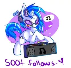 Size: 700x670 | Tagged: source needed, safe, artist:clockworkquartet, derpibooru import, vinyl scratch, pony, unicorn, abstract background, female, headphones, mare, solo, turntable