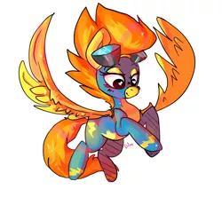 Size: 900x800 | Tagged: safe, artist:clockworkquartet, derpibooru import, spitfire, pegasus, pony, clothes, female, flying, goggles, heart eyes, mare, simple background, smiling, solo, spread wings, uniform, white background, wingding eyes, wings, wonderbolts uniform
