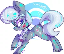 Size: 546x460 | Tagged: safe, artist:clockworkquartet, derpibooru import, silver spoon, earth pony, pony, abstract background, blushing, female, filly, smiling, smirk, solo