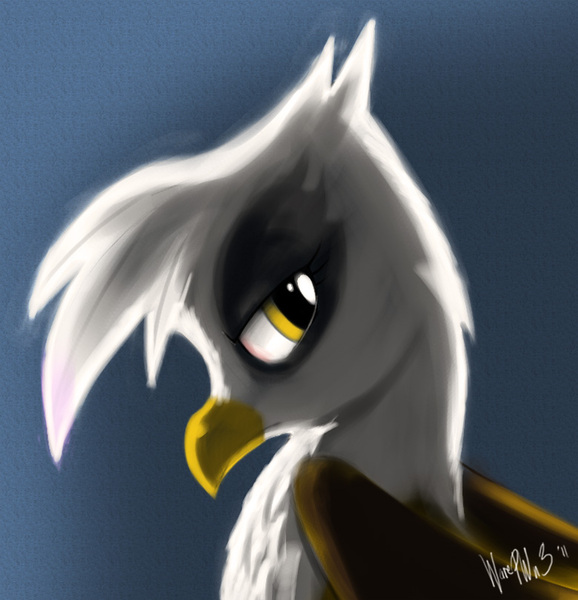 Size: 780x810 | Tagged: safe, artist:warepwn3, derpibooru import, gilda, gryphon, abstract background, backlighting, bust, female, gradient background, looking at you, looking back, looking back at you, profile, solo