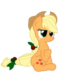 Size: 1974x2586 | Tagged: safe, artist:pyruvate, derpibooru import, applejack, earth pony, pony, bells, female, mare, simple background, sitting, solo, white background