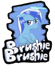 Size: 600x800 | Tagged: safe, artist:osakaoji, derpibooru import, minuette, pony, unicorn, annoyed, brush, brushie, brushie brushie, crossed hooves, female, floppy ears, mare, solo, toothbrush