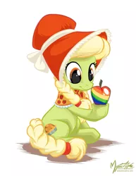 Size: 839x1088 | Tagged: safe, artist:mysticalpha, derpibooru import, granny smith, earth pony, pony, female, mare, simple background, sitting, solo, young granny smith, zap apple