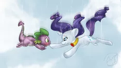 Size: 1920x1080 | Tagged: safe, artist:batlover800, derpibooru import, rarity, spike, dragon, pony, unicorn, secret of my excess, blushing, eye contact, falling, female, fire ruby, interspecies, looking at each other, male, mare, motion blur, scene interpretation, shipping, sparity, straight, wallpaper