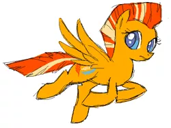 Size: 584x436 | Tagged: safe, artist:needsmoarg4, derpibooru import, feathermay, pegasus, pony, colored pupils, female, flying, g4, mare, redesign, simple background, solo, white background