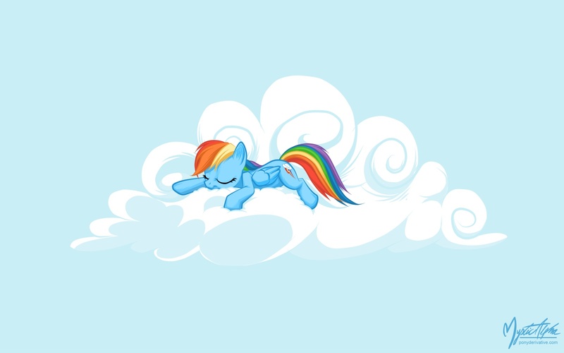 Size: 1680x1050 | Tagged: safe, artist:mysticalpha, derpibooru import, rainbow dash, pegasus, pony, cloud, cutie mark, eyes closed, female, hooves, lying on a cloud, mare, on a cloud, prone, sleeping, sleepydash, solo, wallpaper, wings