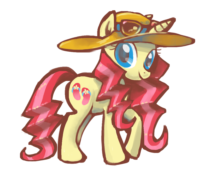 Size: 969x839 | Tagged: safe, artist:needsmoarg4, derpibooru import, flippity flop, pony, unicorn, female, g4, hat, mare, simple background, smiling, solo, sunglasses, white background