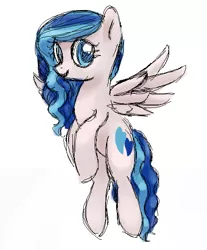 Size: 492x595 | Tagged: safe, artist:needsmoarg4, derpibooru import, flitterheart, pegasus, pony, female, flying, g4, mare, redesign, simple background, smiling, solo, white background