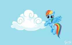 Size: 1680x1050 | Tagged: safe, artist:mysticalpha, derpibooru import, rainbow dash, pegasus, pony, cloud, female, looking at you, mare, serious face, solo, wallpaper