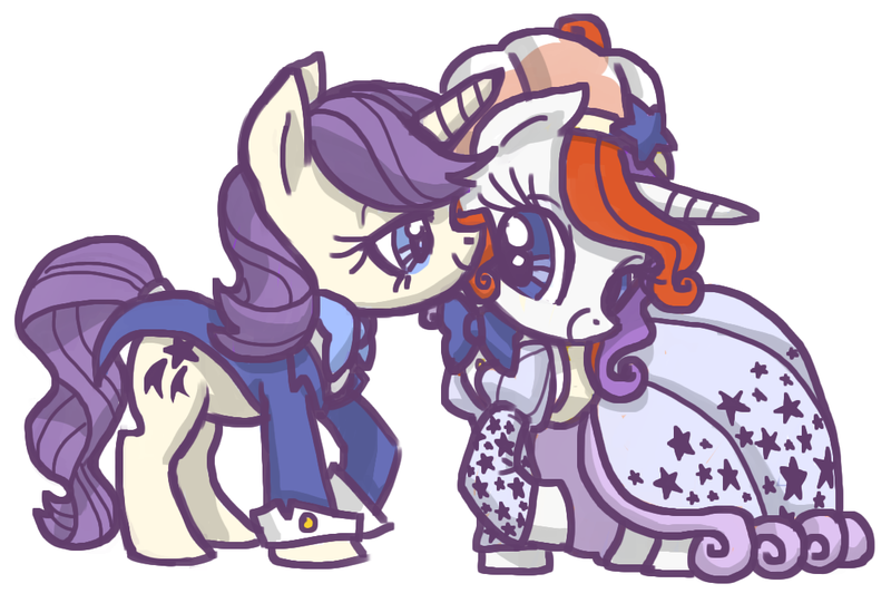 Size: 1107x749 | Tagged: safe, artist:needsmoarg4, derpibooru import, glory, moondancer (g1), pony, unicorn, clothes, dress, female, g1, g1 to g4, generation leap, glorydancer, lesbian, mare, shipping, simple background, smiling, tuxedo, wedding, white background