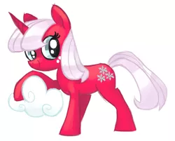 Size: 936x751 | Tagged: safe, artist:needsmoarg4, derpibooru import, snowflake (g1), pony, unicorn, cloud, female, g1, g1 to g4, generation leap, mare, simple background, smiling, solo, white background
