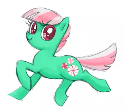Size: 1280x1131 | Tagged: safe, artist:needsmoarg4, derpibooru import, minty, earth pony, pony, female, g3, g3 to g4, generation leap, mare, running, simple background, smiling, solo, white background