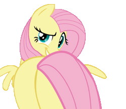 Size: 575x500 | Tagged: suggestive, derpibooru import, fluttershy, pegasus, pony, animated, butt shake, female, flutterbutt, gif, looking back, mare, plot, simple background, smiling, solo, solo female, transparent background