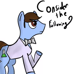 Size: 1000x1000 | Tagged: safe, artist:archimedesogle, derpibooru import, ponified, earth pony, pony, bill nye, bowtie, consider the following, male, simple background, solo, stallion, white background