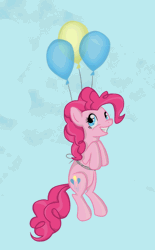 Size: 1000x1612 | Tagged: safe, artist:from-yesterday-xx, derpibooru import, pinkie pie, earth pony, pony, animated, balloon, female, floating, gif, grin, mare, sky, smiling, solo, then watch her balloons lift her up to the sky
