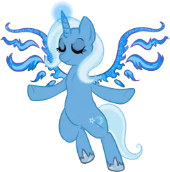Size: 432x437 | Tagged: safe, artist:lulubell, derpibooru import, trixie, pony, unicorn, artificial wings, augmented, eyes closed, female, magic, magic wings, mare, simple background, solo, transparent background, wings