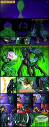 Size: 1280x3328 | Tagged: safe, artist:konnykon, derpibooru import, princess cadance, queen chrysalis, shining armor, oc, changeling, changeling queen, deep in the hive, angry, blacolo, changeling hive, comic, fangs, female, image, looking at you, night, party, png, stomping, surprise party, tumblr