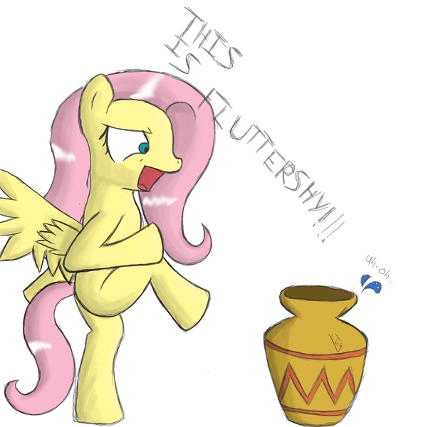 Size: 2480x2419 | Tagged: safe, artist:alucard8000, derpibooru import, fluttershy, pegasus, pony, 300, bipedal, crossover, female, high res, mare, photoshop, simple background, solo, sparta, this is sparta, vase, white background