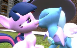 Size: 1680x1050 | Tagged: artist needed, safe, derpibooru import, trixie, twilight sparkle, pony, unicorn, 3d, female, gmod, kissing, lesbian, mare, shipping, twixie