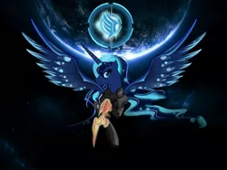 Size: 2570x1935 | Tagged: safe, artist:artist-apprentice587, derpibooru import, princess luna, alicorn, pony, armor, crossover, female, mare, mass effect, n7, n7 armor, omni-blade, omni-tool, paragon, solo, spread wings