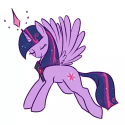 Size: 500x500 | Tagged: safe, artist:lulubell, derpibooru import, twilight sparkle, twilight sparkle (alicorn), alicorn, pony, eyes closed, female, hilarious in hindsight, mare, simple background, solo, spread wings, white background, wings