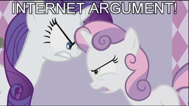 Size: 640x360 | Tagged: safe, derpibooru import, edit, edited screencap, screencap, rarity, sweetie belle, pony, unicorn, animated, argument, carousel boutique, duo, duo female, female, filly, gif, internet argument, mare