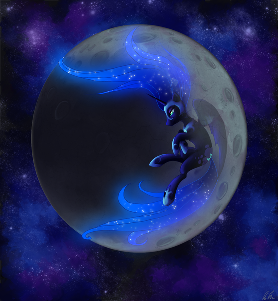 Size: 1069x1155 | Tagged: safe, artist:c-puff, derpibooru import, nightmare moon, alicorn, pony, female, flying, mare, moon, solo