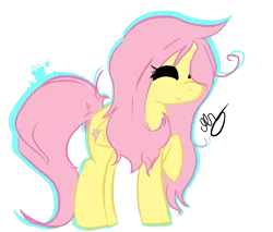 Size: 587x500 | Tagged: dead source, safe, artist:strobo-pop, derpibooru import, fluttershy, pegasus, pony, eyes closed, female, mare, messy mane, simple background, solo