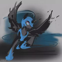 Size: 600x600 | Tagged: safe, artist:cenit-v, derpibooru import, nightmare moon, alicorn, pony, abstract background, action pose, female, mare, solo