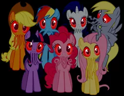 Size: 745x577 | Tagged: artist needed, safe, derpibooru import, applejack, derpy hooves, fluttershy, pinkie pie, rainbow dash, rarity, twilight sparkle, pegasus, pony, cthulhu, doctor who, female, image, mare, ood, png, possessed, red eyes take warning, tentacles, the beast
