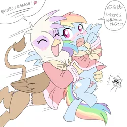 Size: 1000x1000 | Tagged: suggestive, artist:madmax, derpibooru import, gilda, rainbow dash, gryphon, pegasus, pony, bad touch, blood, blushing, clothes, female, femdom, femsub, frilly underwear, gildash, grope, lesbian, mare, molestation, nosebleed, panties, pink underwear, ribbon, shipping, simple background, submissive, underwear, white background